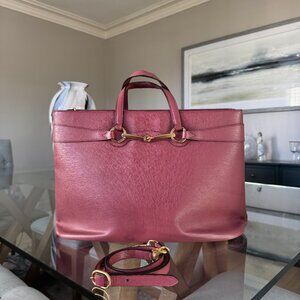 GUCCI LEATHER Bright Bit Tote W/Strap Large Purple